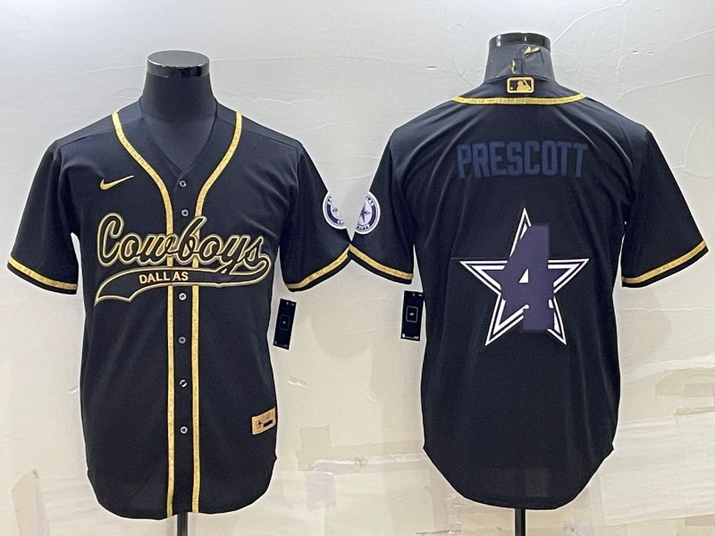 Men Dallas Cowboys #4 Prescott Black Gold 2022 Nike Co branded NFL Jersey